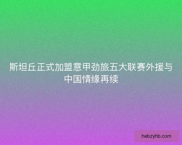 斯坦丘正式加盟意甲劲旅五大联赛外援与中国情缘再续