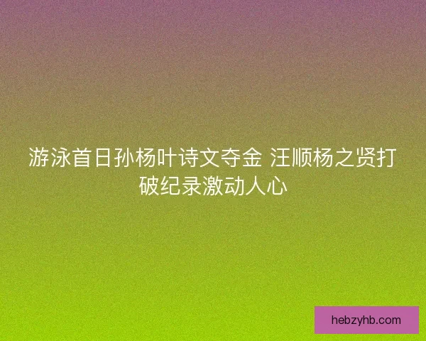 游泳首日孙杨叶诗文夺金 汪顺杨之贤打破纪录激动人心
